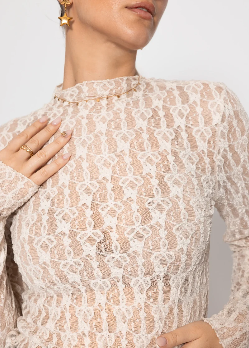 Langarm Spitzenshirt - creme