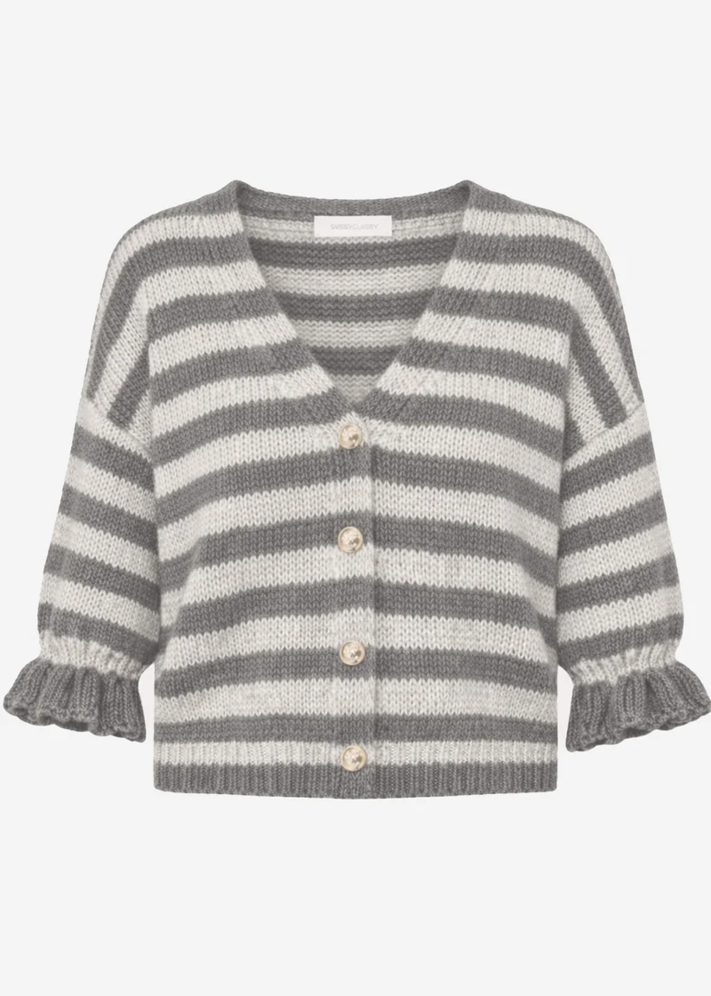 Gestreifter Cardigan mit 3/4-Ärmeln - grau