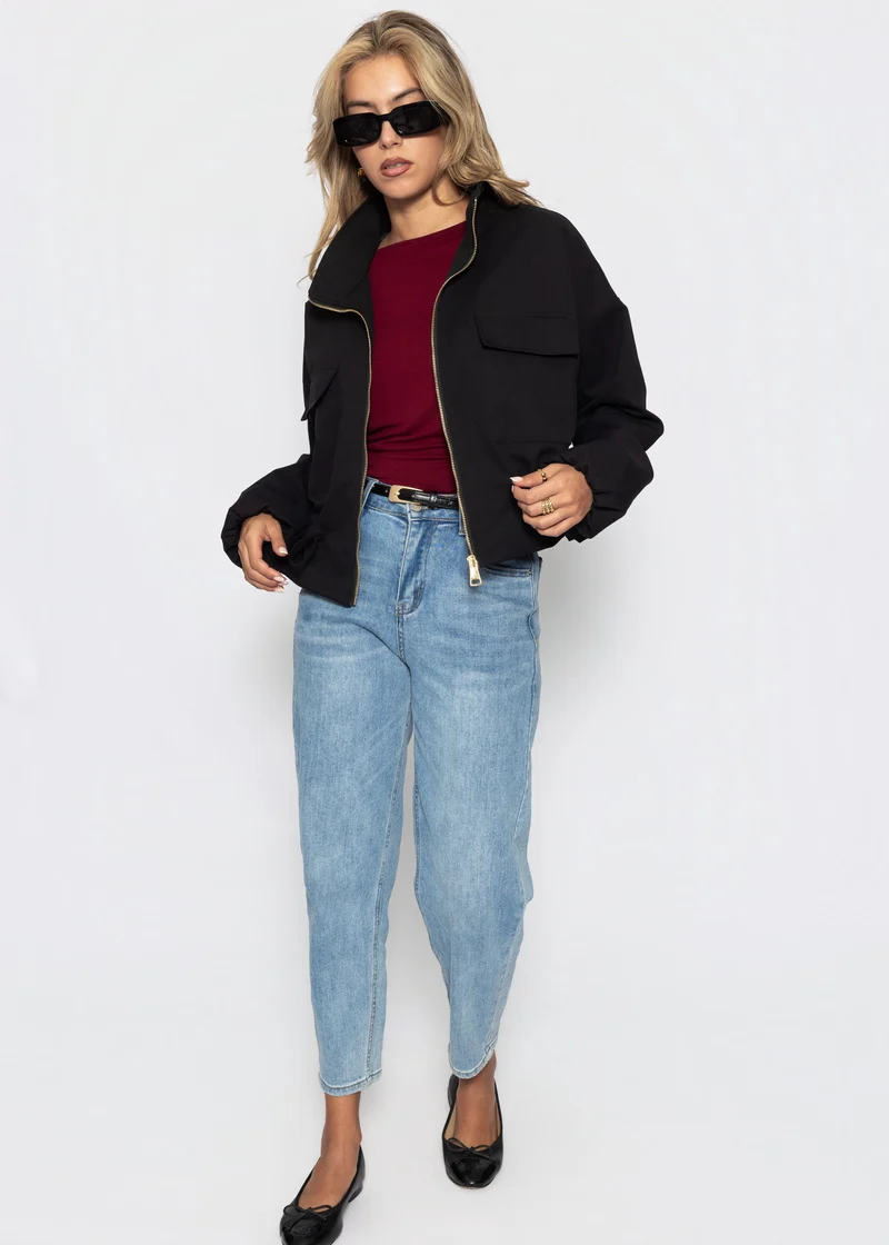 Blousonjacke mit Stehkragen - schwarz