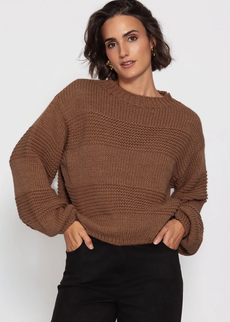 Strickpullover mit Strukturstreifen - camel