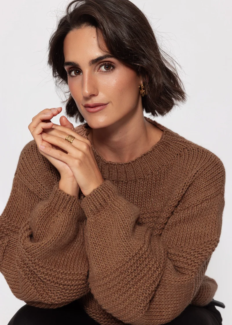 Strickpullover mit Strukturstreifen - camel