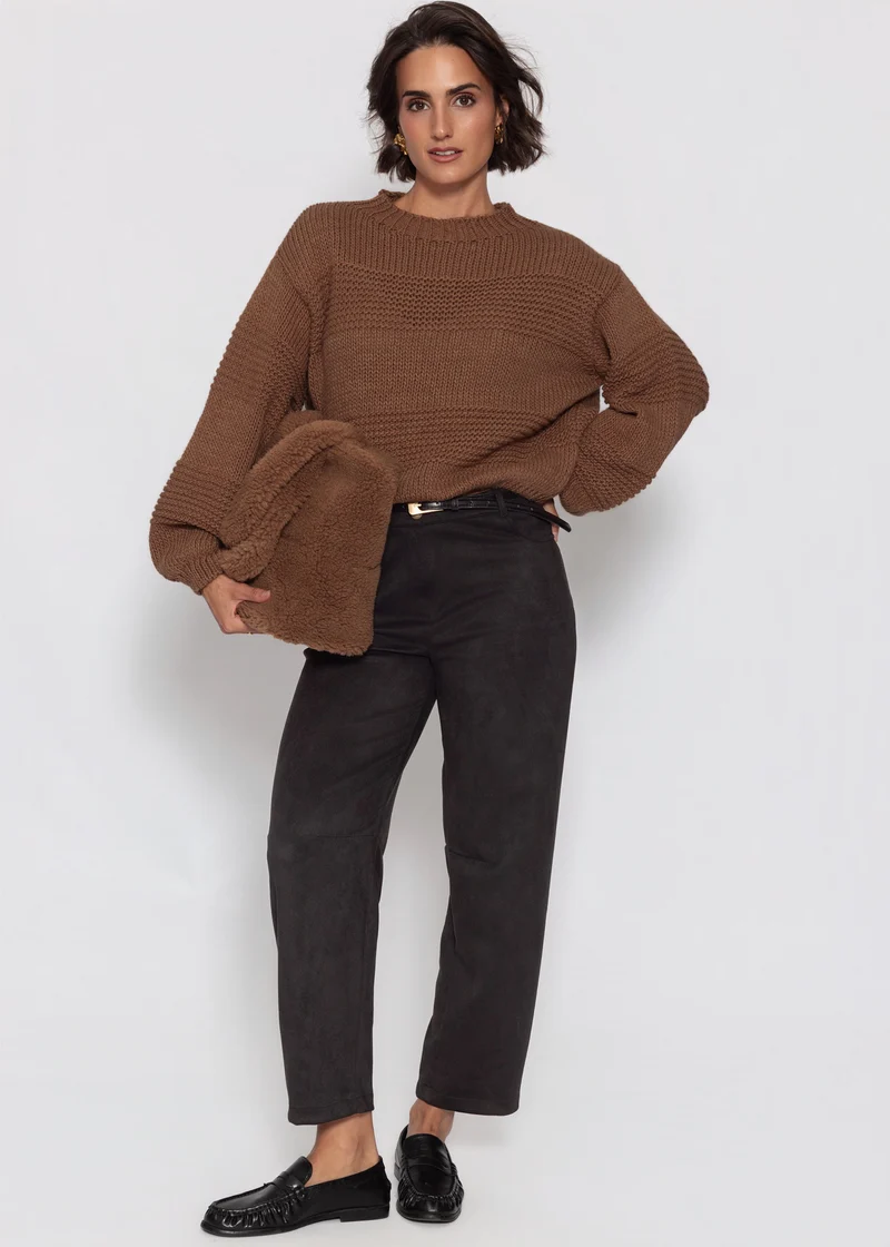 Strickpullover mit Strukturstreifen - camel