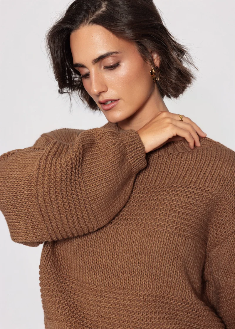 Strickpullover mit Strukturstreifen - camel