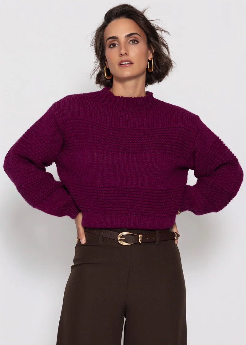 Strickpullover mit Strukturstreifen - plum
