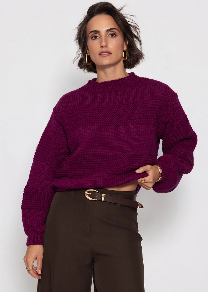 Strickpullover mit Strukturstreifen - plum