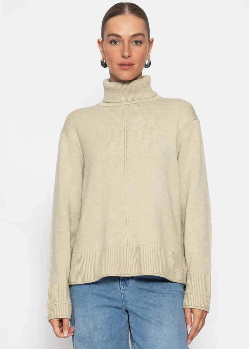 Rollkragenpullover mit Ziernaht - taupe