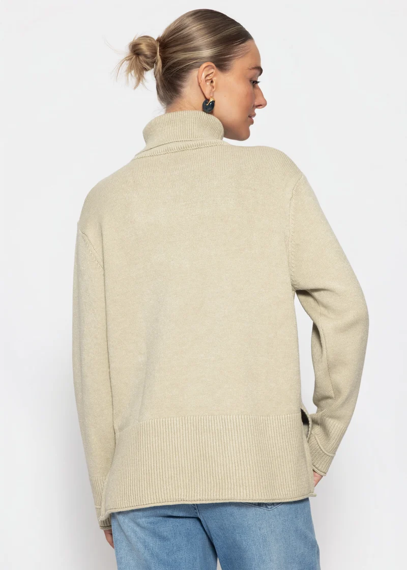 Rollkragenpullover mit Ziernaht - taupe