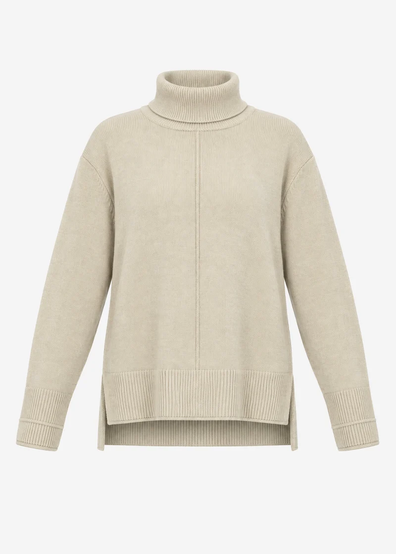 Rollkragenpullover mit Ziernaht - taupe