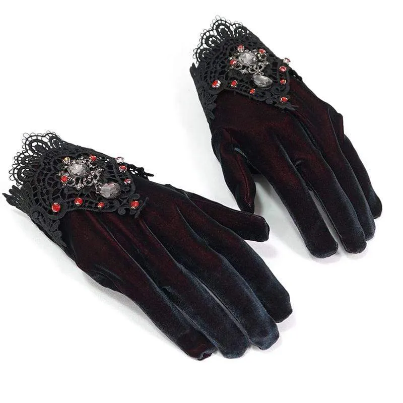 Gothic Handschuhe mit floralen Farbverlauf für Damen
