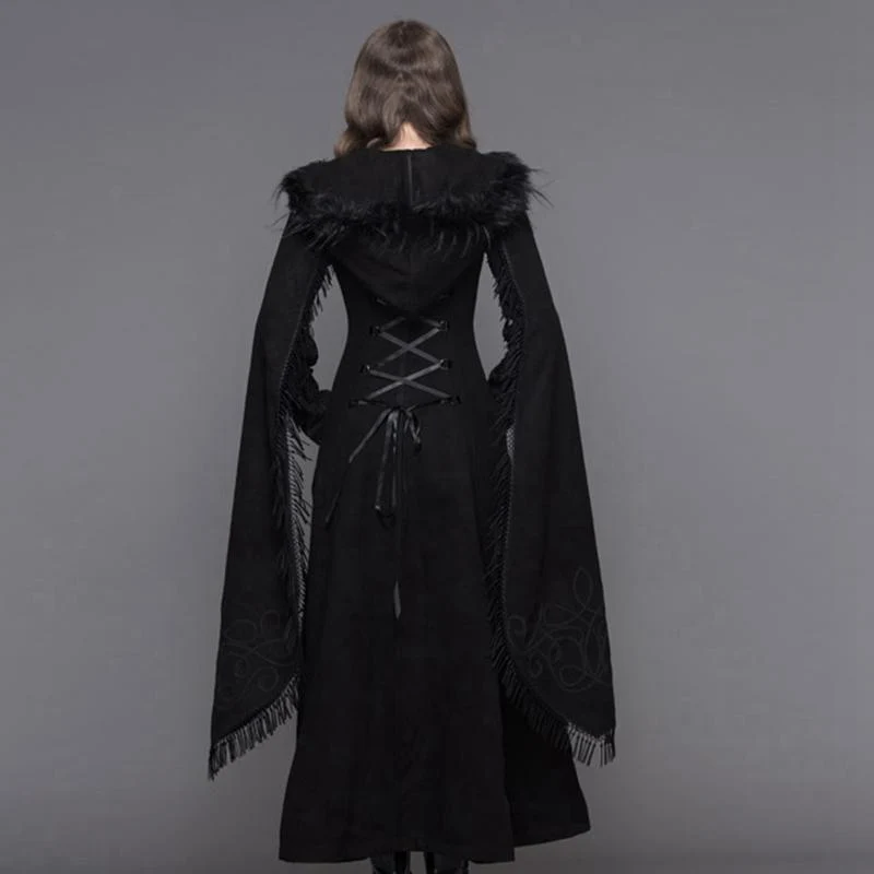 Gothic-Mantel für Damen mit Engelsärmeln und Quasten