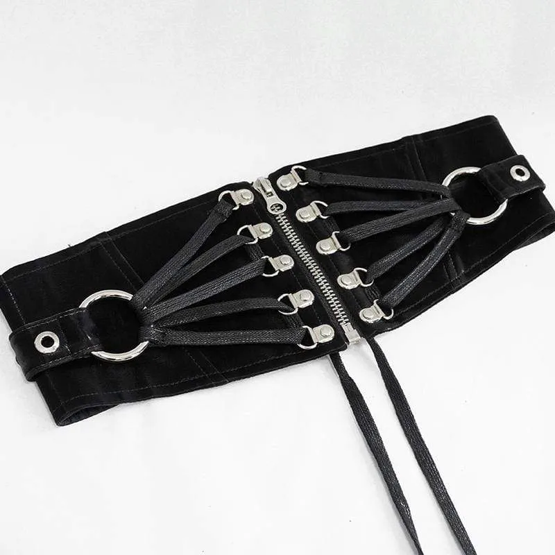 Damen Gothic Hoop Black PU Leder Breiter Taillengürtel