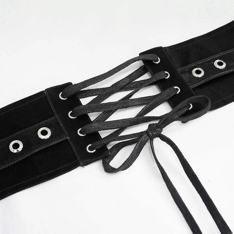 Damen Gothic Hoop Black PU Leder Breiter Taillengürtel