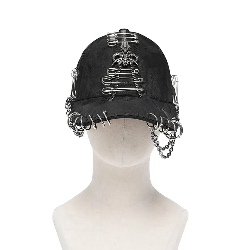 Herren Punk Ring Sicherheitsnadel Kettenhut