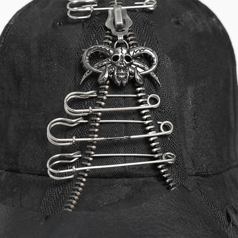 Herren Punk Ring Sicherheitsnadel Kettenhut