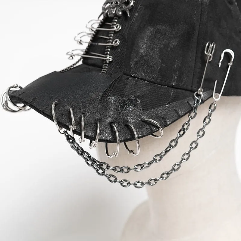 Herren Punk Ring Sicherheitsnadel Kettenhut