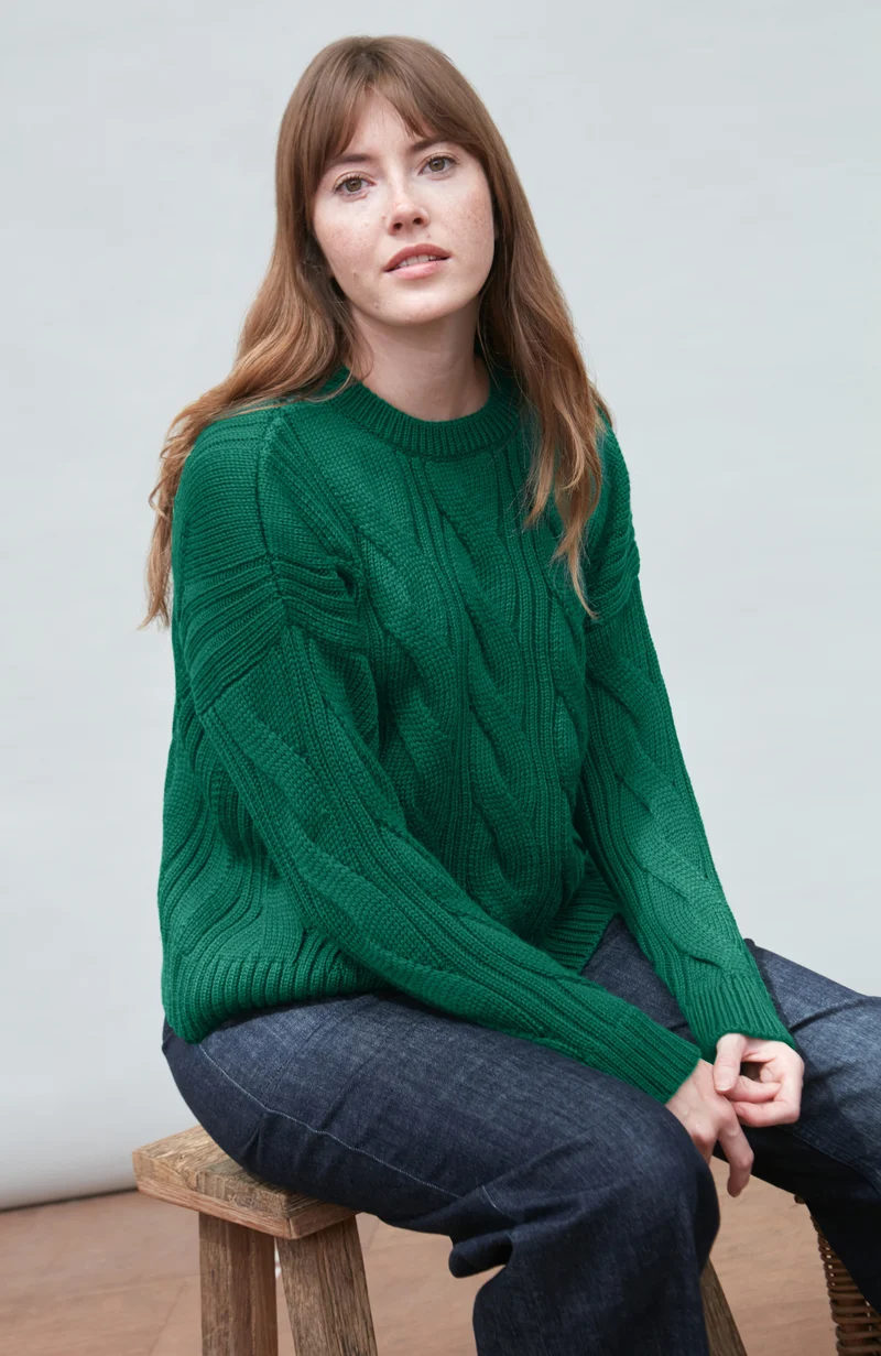 Womens Chunky Merino Wool Cable Jumper