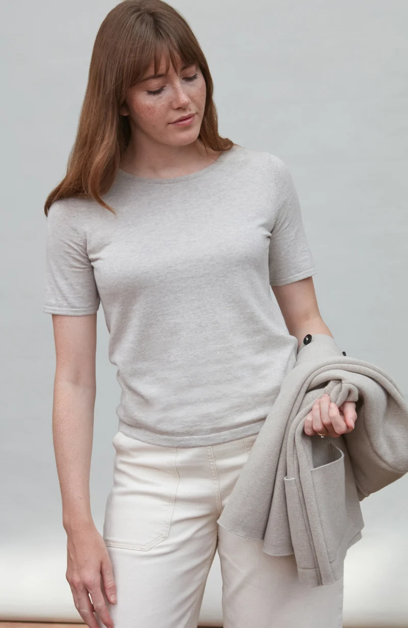 Womens Ultra Fine Cotton Crew Neck Knitted T-Shirt