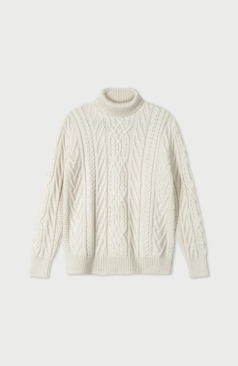 Womens Chunky Merino Wool Roll Neck Cable Jumper