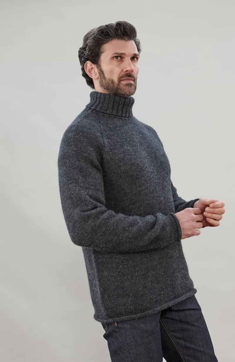Mens British Wool Fishermans Roll Neck Jumper