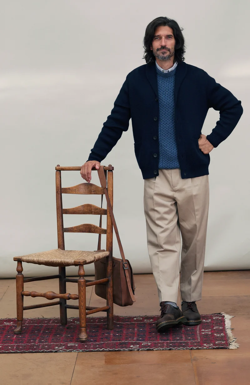Mens Chunky Merino Wool Shawl Collar Cardigan