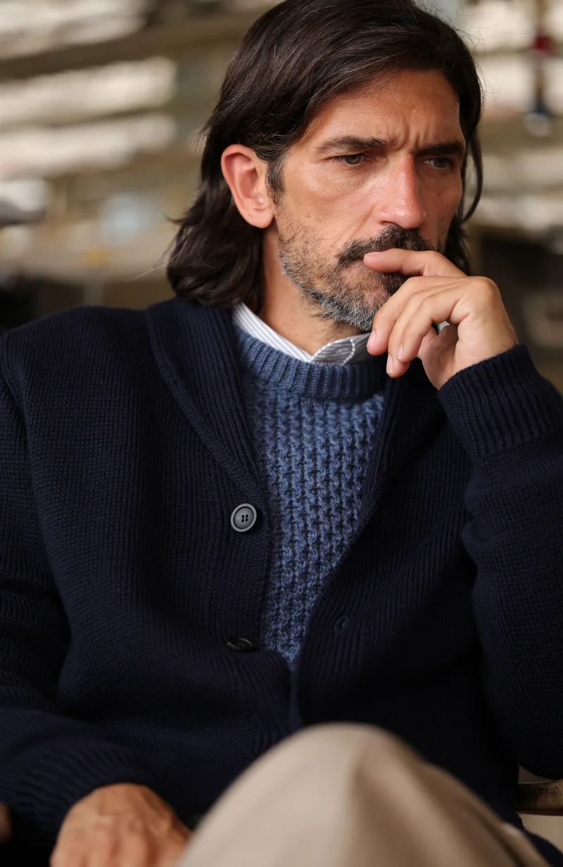 Mens Chunky Merino Wool Shawl Collar Cardigan