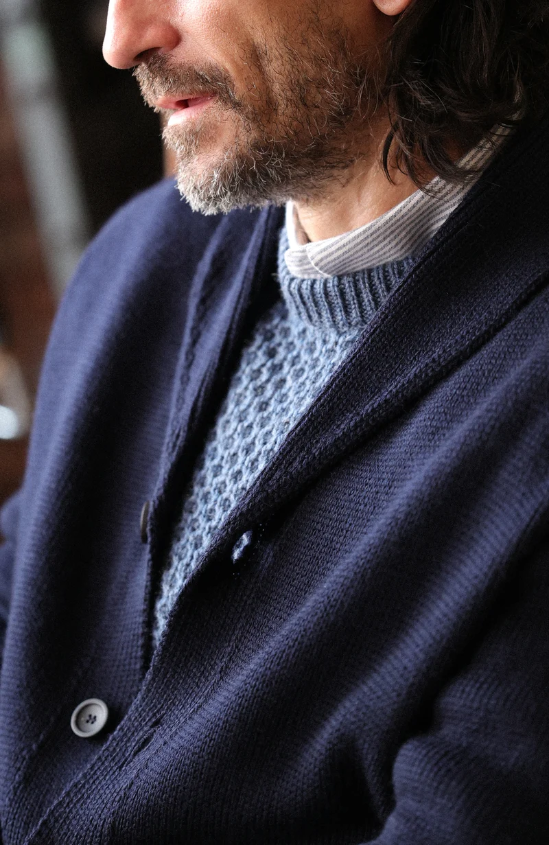 Mens Chunky Merino Wool Shawl Collar Cardigan