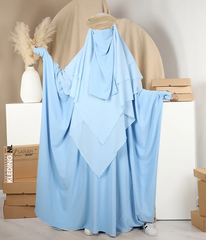 Dreifacher Diamant-Khimar-Chiffon - Babyblau