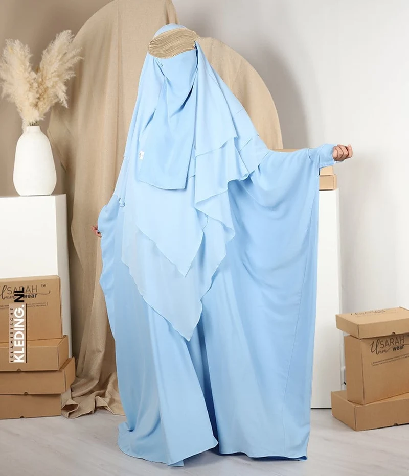 Dreifacher Diamant-Khimar-Chiffon - Babyblau