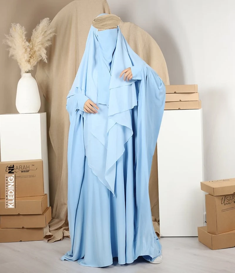 Dreifacher Diamant-Khimar-Chiffon - Babyblau