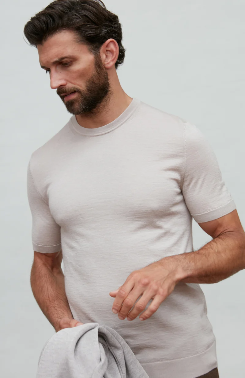 Mens Superfine Merino Silk Short Sleeve Jumper