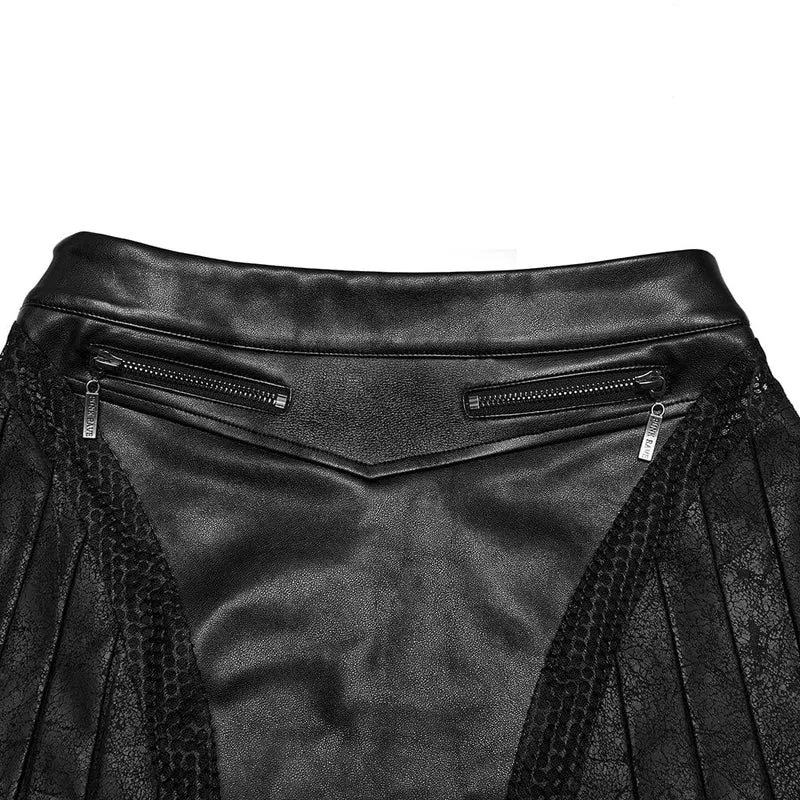 Damen Punk Kunstleder Splice Faltenrock