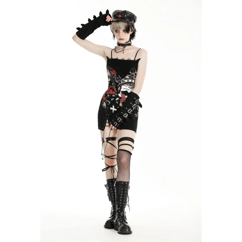 Gothic-Hexen-Slipkleid mit Totenkopf-Print für Damen