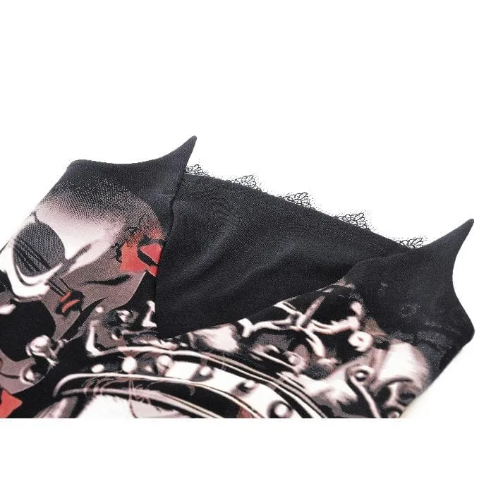 Gothic-Hexen-Slipkleid mit Totenkopf-Print für Damen