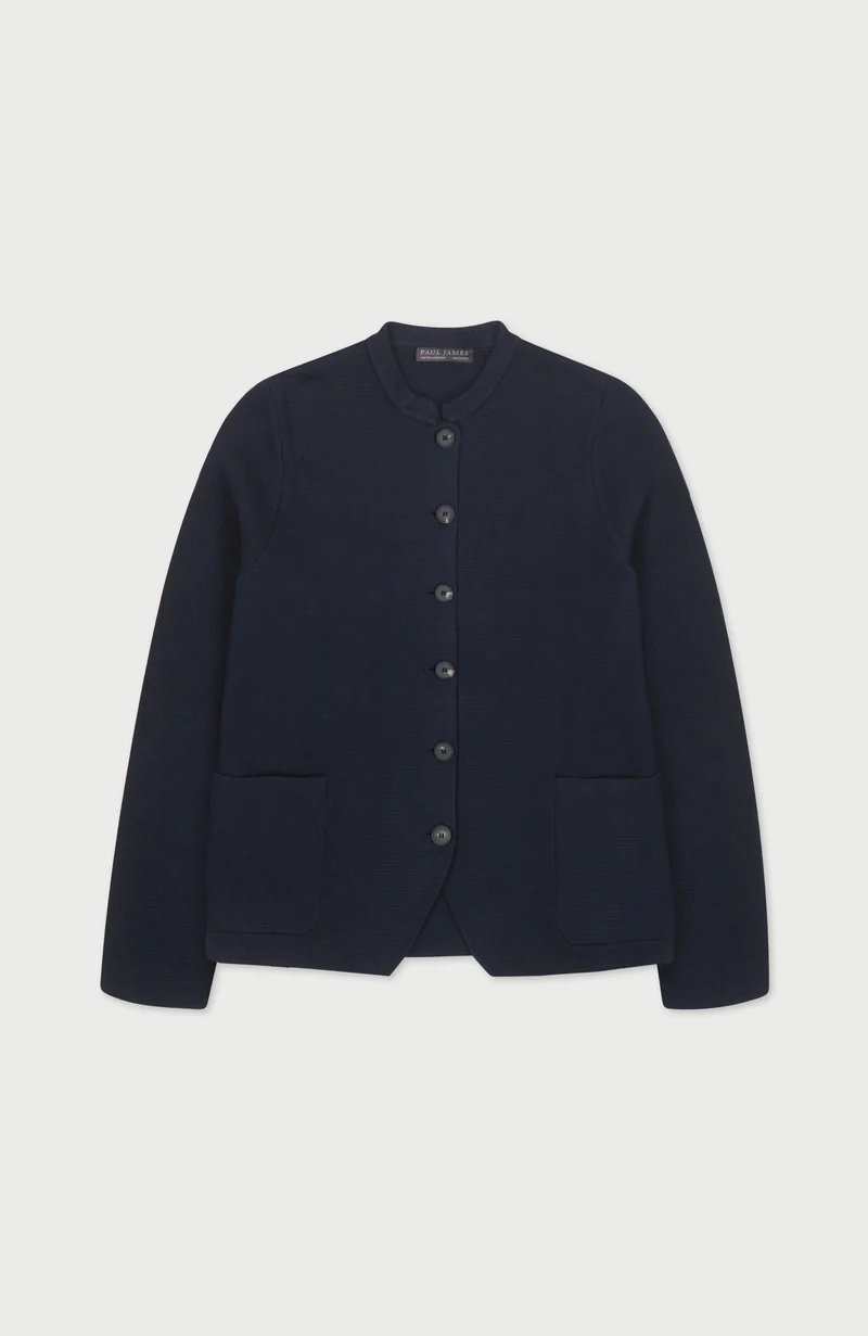 Womens Midweight Cotton Knitted Nehru Jacket