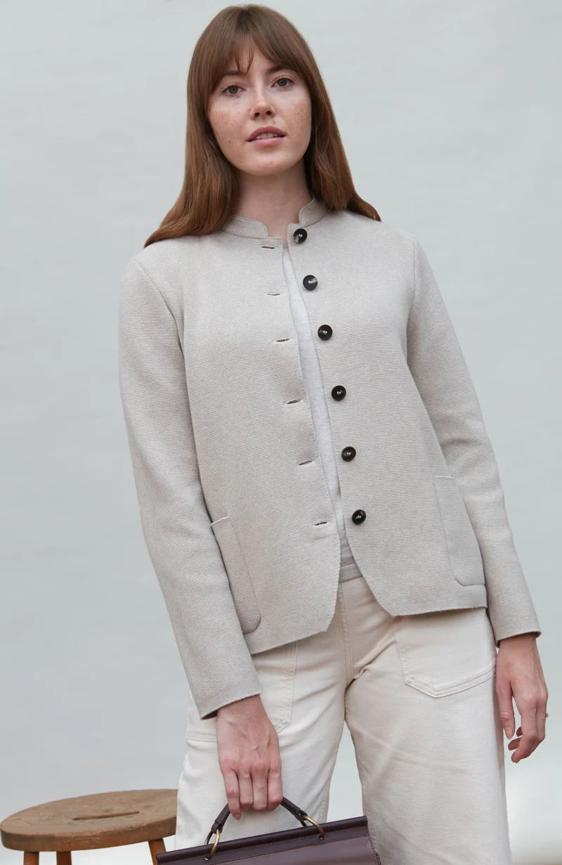 Womens Midweight Cotton Knitted Nehru Jacket