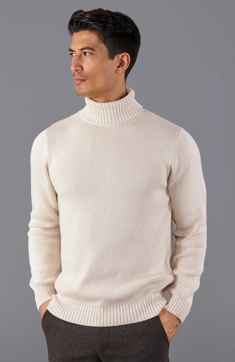 Mittelschwerer, taillierter Submariner-Rollkragenpullover aus 100 % Baumwolle für Herren