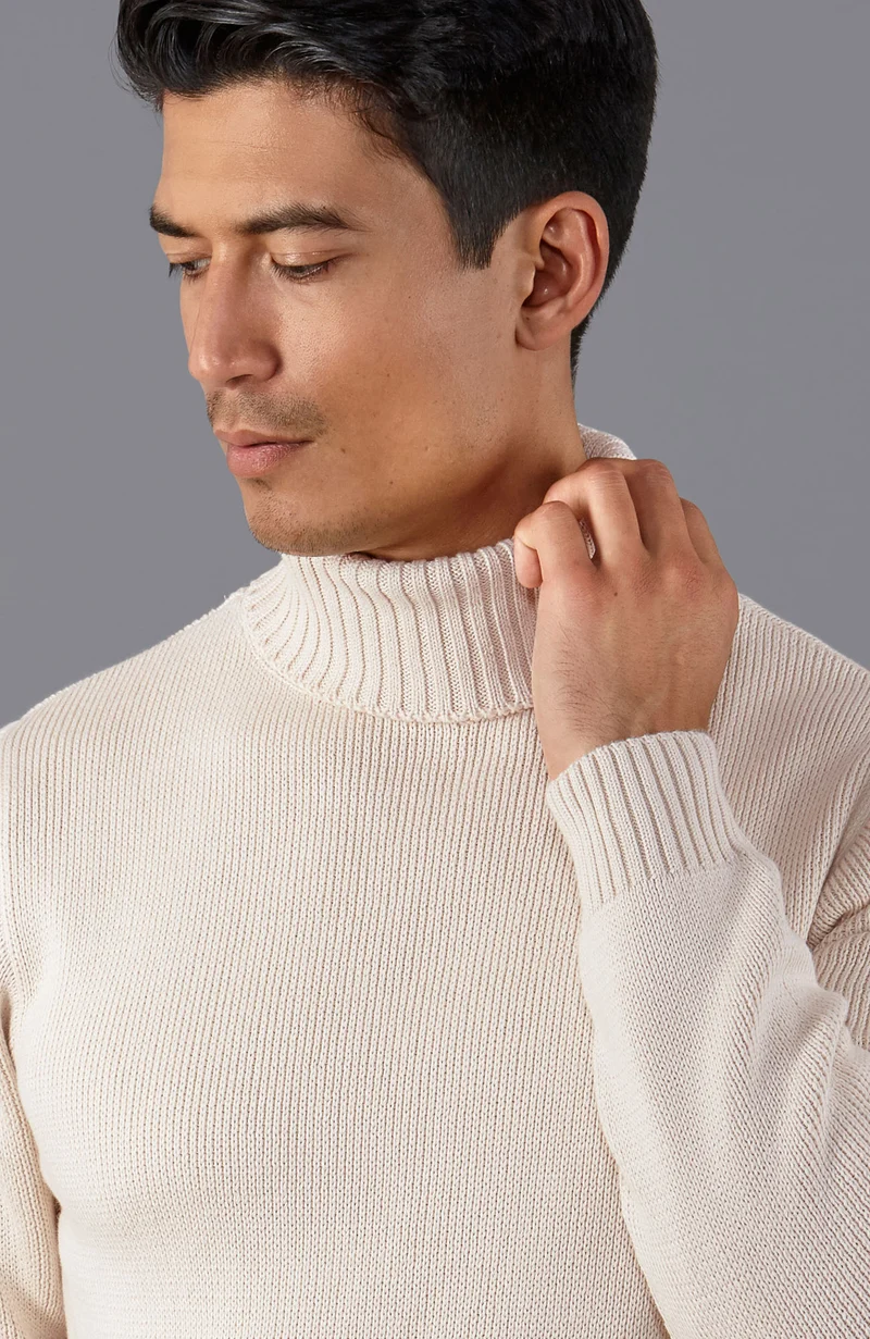 Mittelschwerer, taillierter Submariner-Rollkragenpullover aus 100 % Baumwolle für Herren