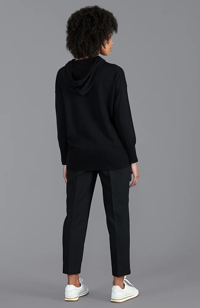 Damen-Pullover mit Kapuze aus reiner, extrafeiner Merinowolle mit entspannter Passform