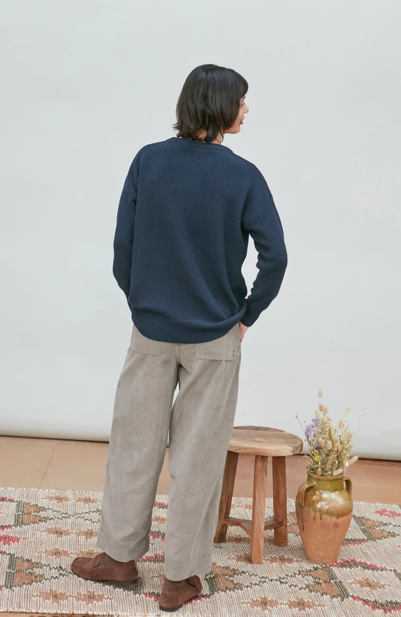 Gerippter Damenpullover mit Rundhalsausschnitt aus 100 % Baumwolle
