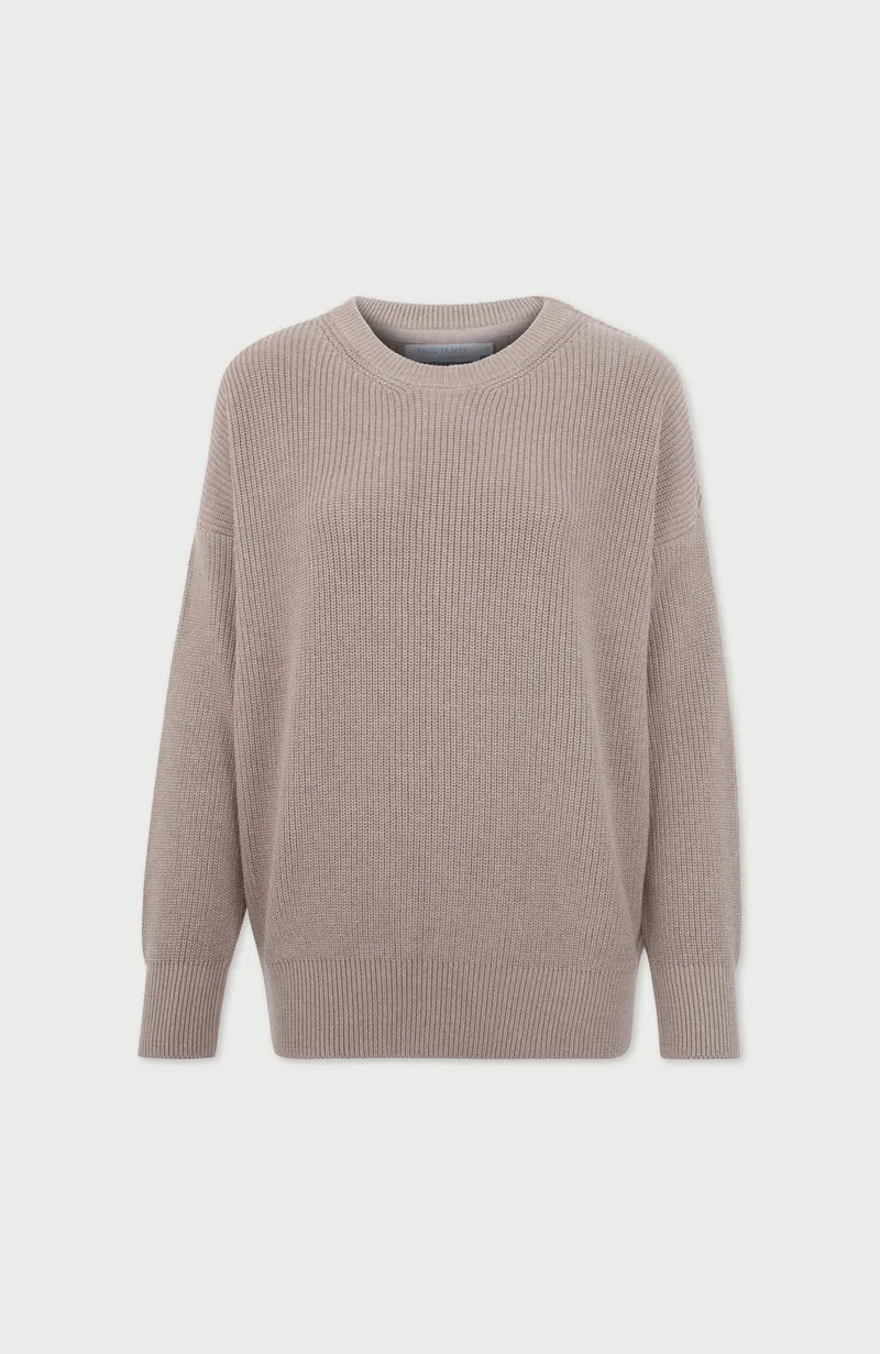 Gerippter Damenpullover mit Rundhalsausschnitt aus 100 % Baumwolle