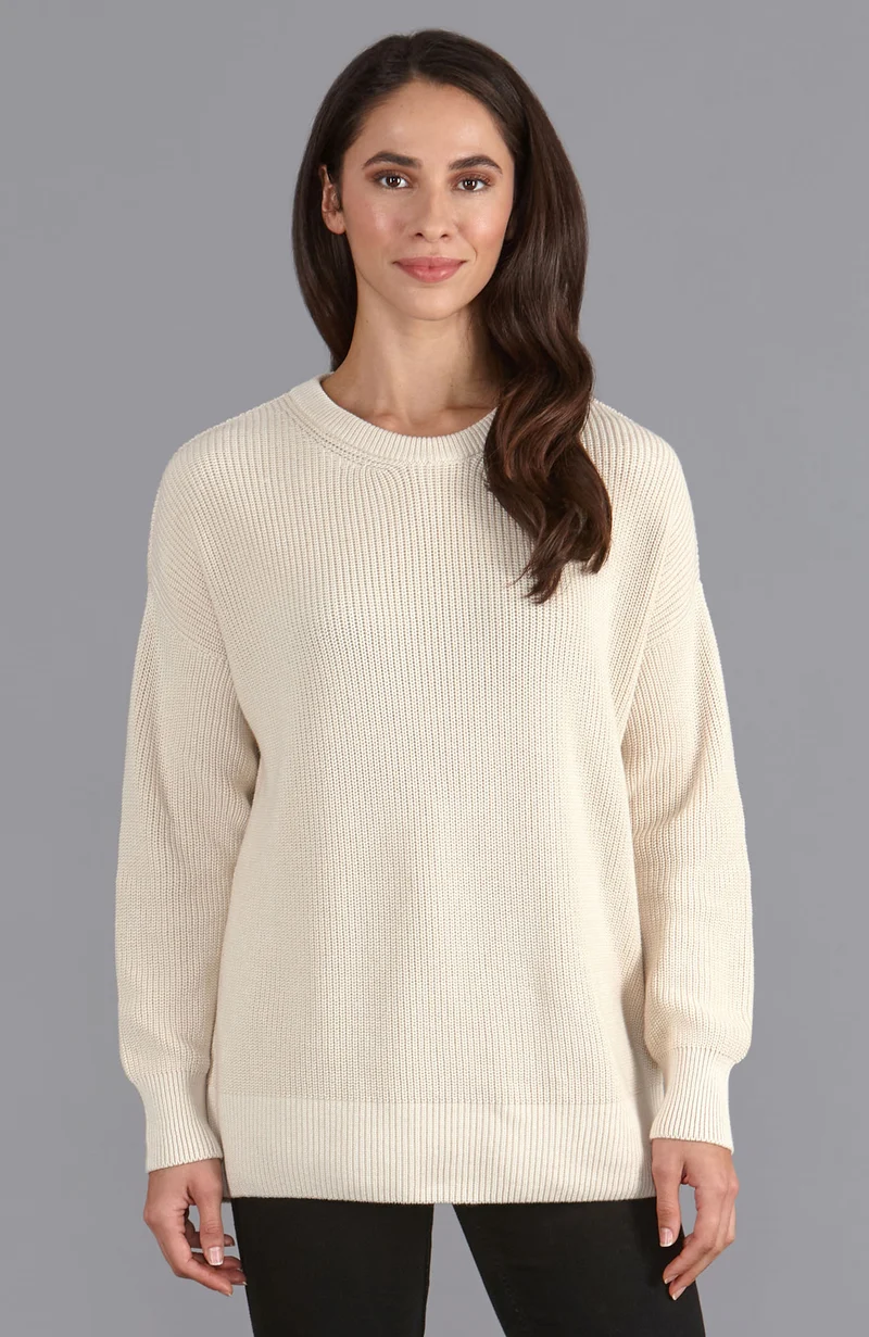 Gerippter Damenpullover mit Rundhalsausschnitt aus 100 % Baumwolle