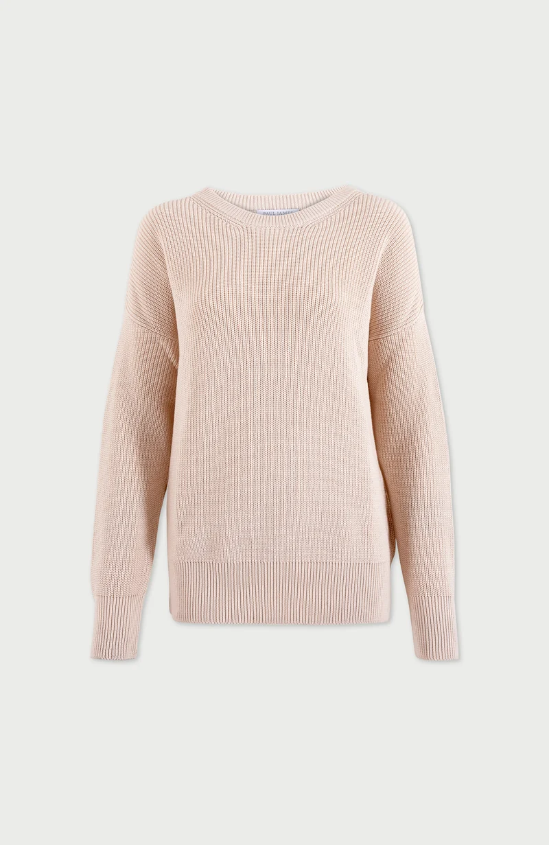 Gerippter Damenpullover mit Rundhalsausschnitt aus 100 % Baumwolle