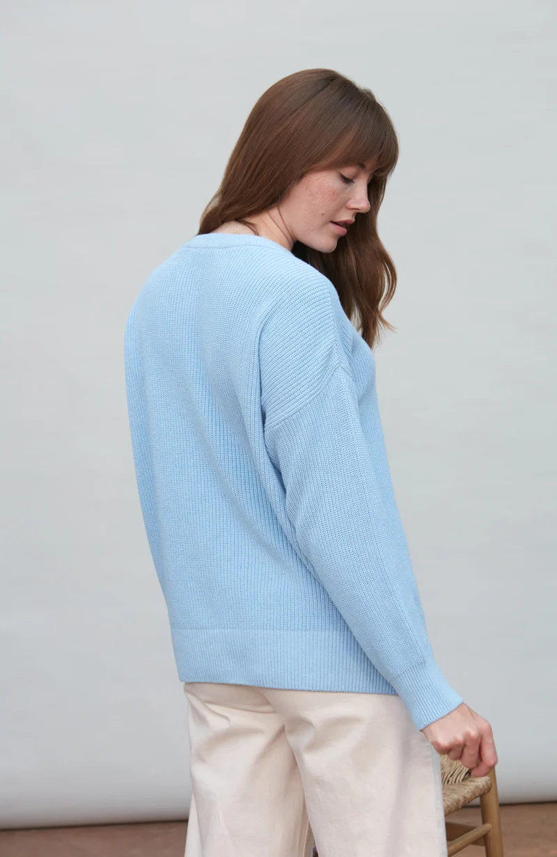 Gerippter Damenpullover mit Rundhalsausschnitt aus 100 % Baumwolle