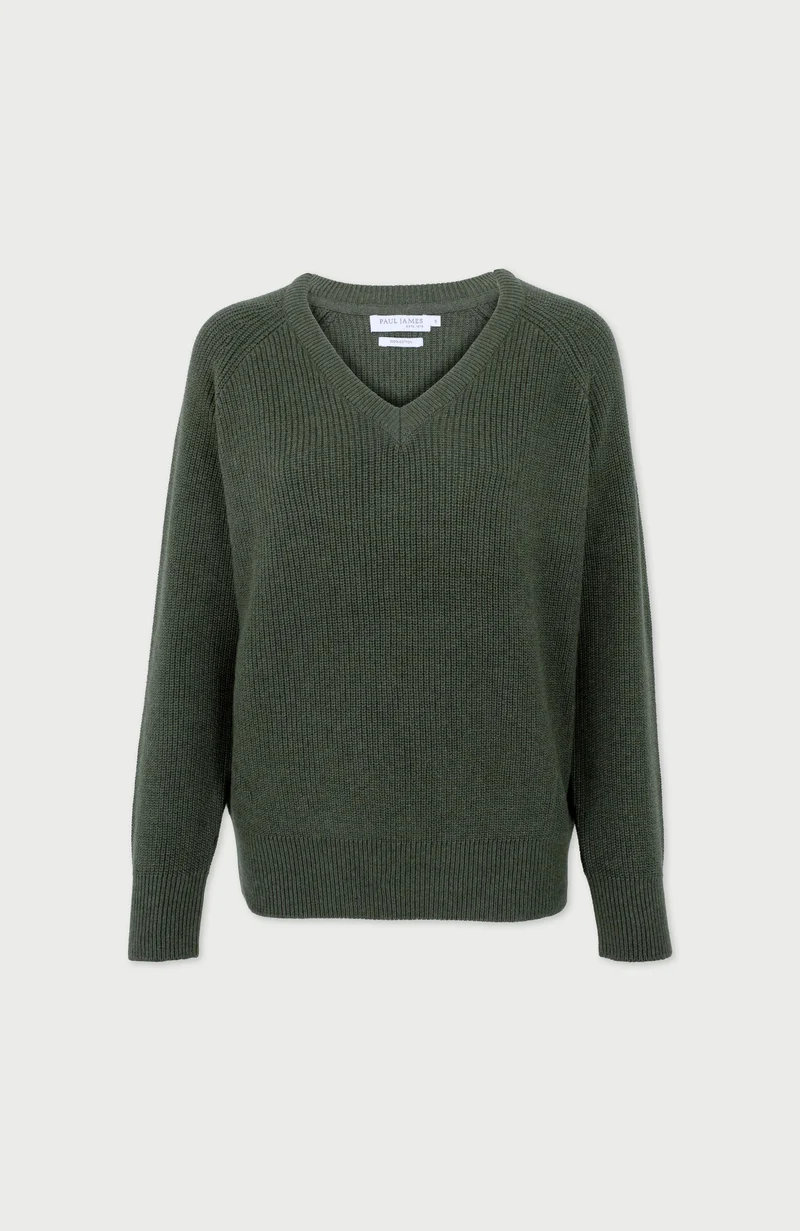 Gerippter Damenpullover mit V-Ausschnitt aus 100 % Baumwolle