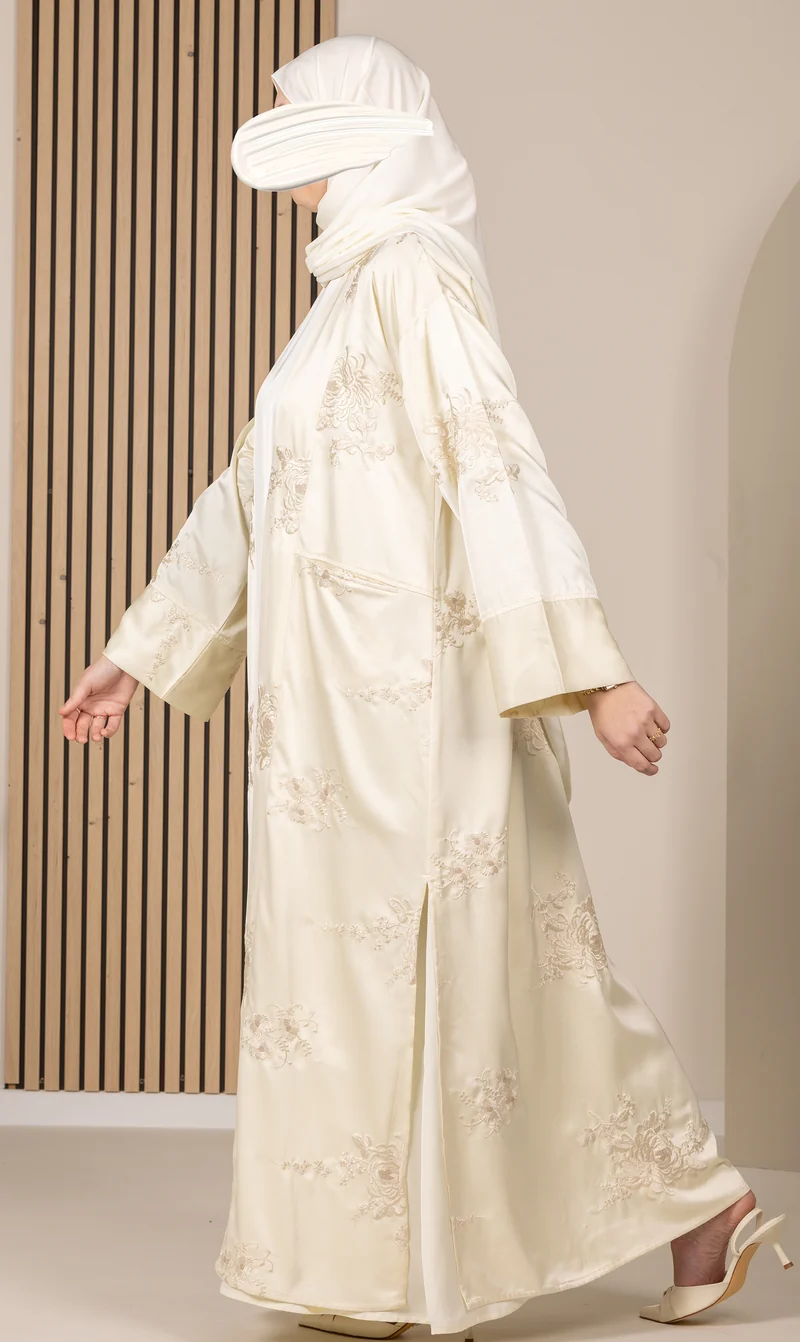 Jacquard Barock Kimono Set - Cremefarbenes Blumenmuster II