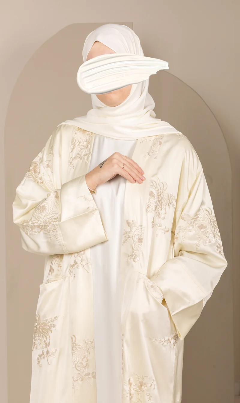 Jacquard Barock Kimono Set - Cremefarbenes Blumenmuster II