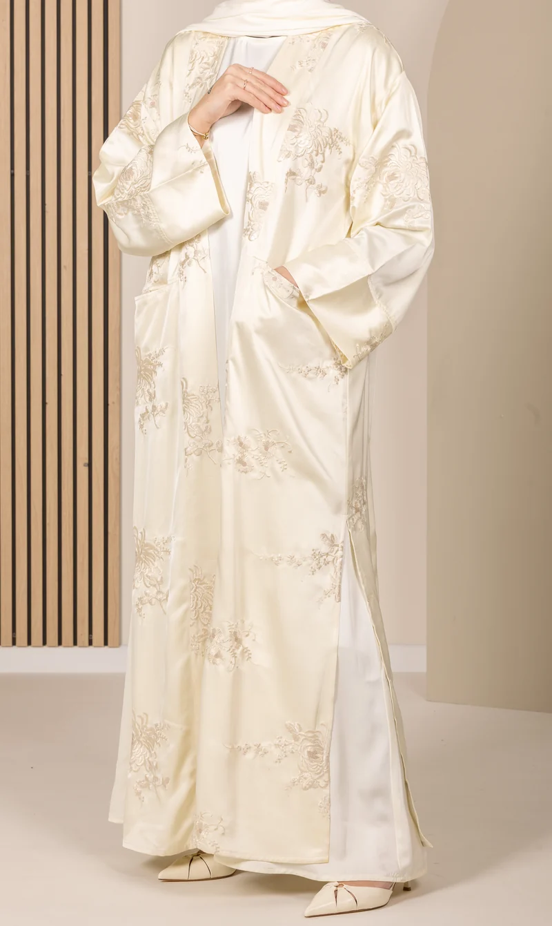 Jacquard Barock Kimono Set - Cremefarbenes Blumenmuster II