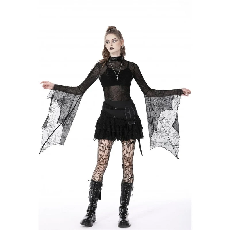 Gothic Flared Sleeved Spider Web Sheer Shirt für Damen