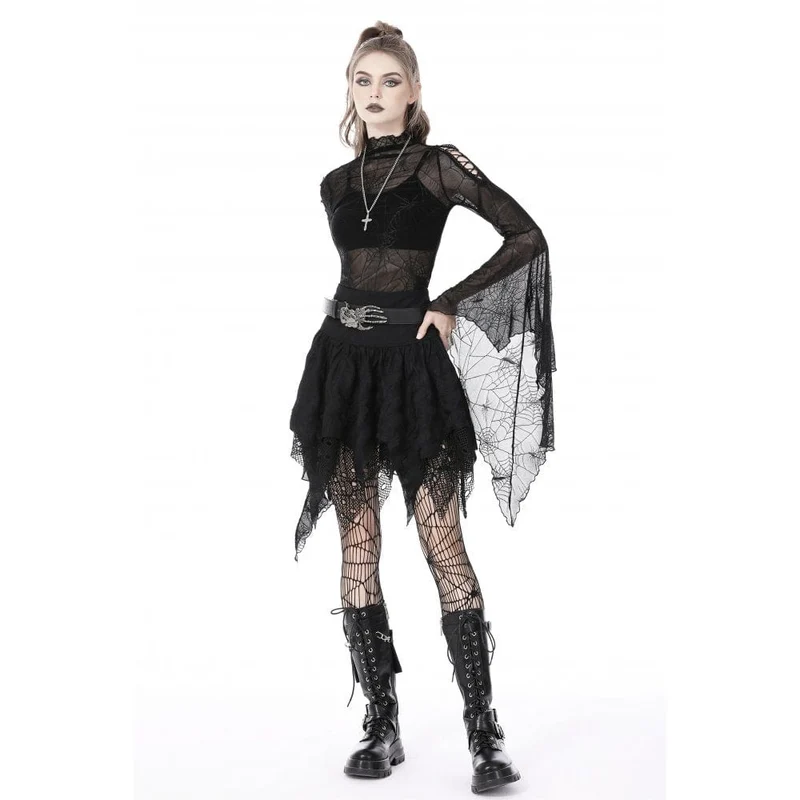Gothic Flared Sleeved Spider Web Sheer Shirt für Damen