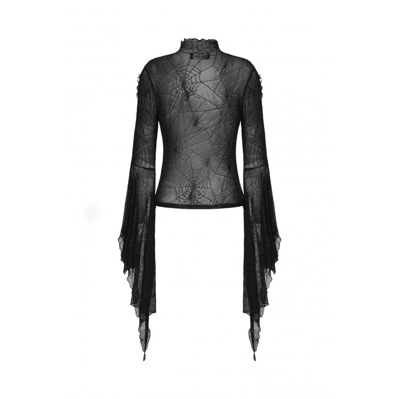Gothic Flared Sleeved Spider Web Sheer Shirt für Damen